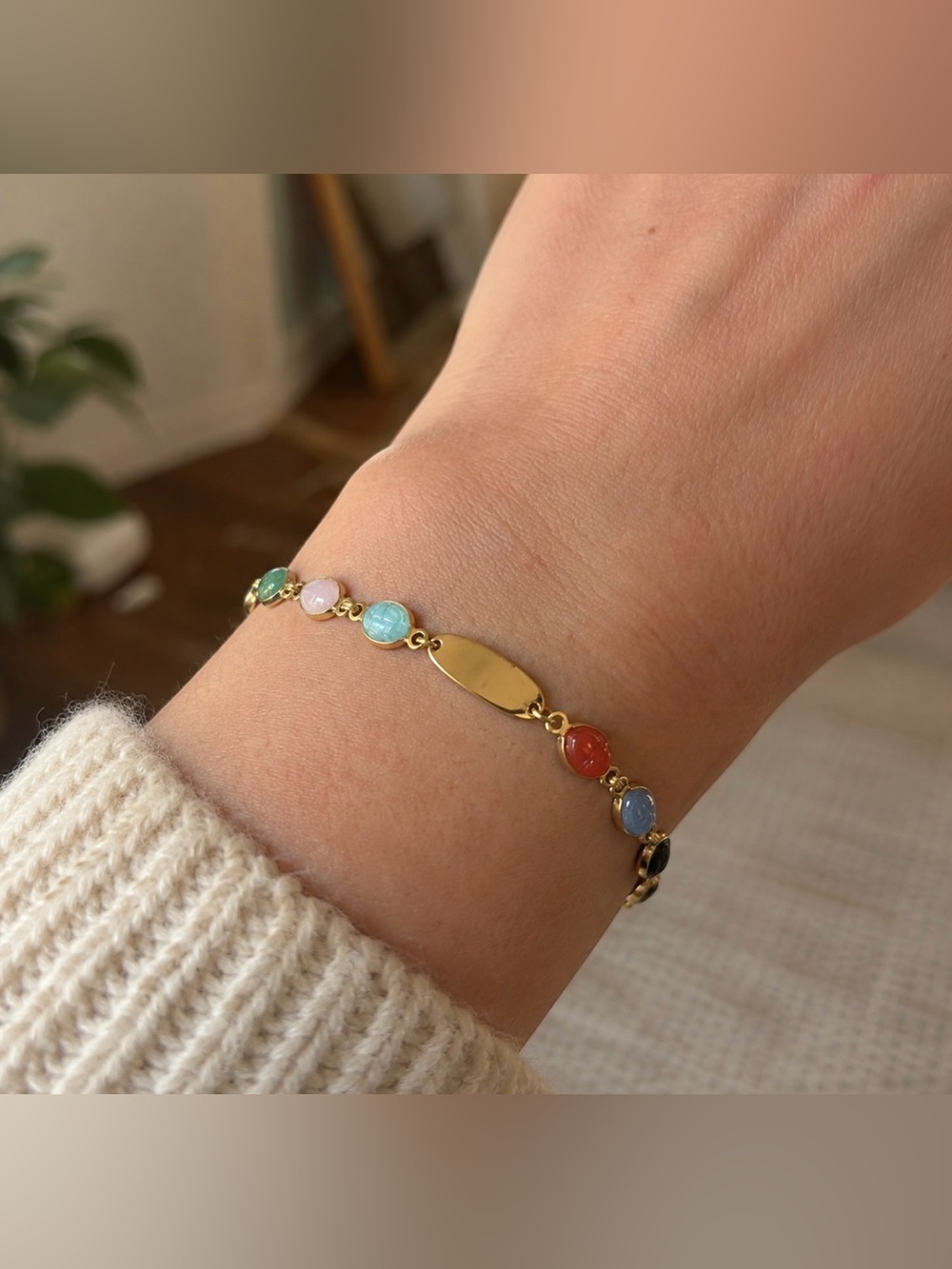 Vintage Gold Multicolor Scarab Bracelet 7” - Picture 3 of 3